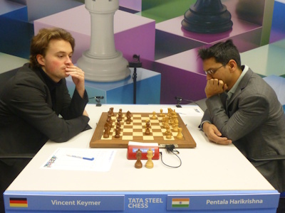 Harikrishna vs Keymer Tata Steel 2025 Round 12 Photo © Michiel Abeln.