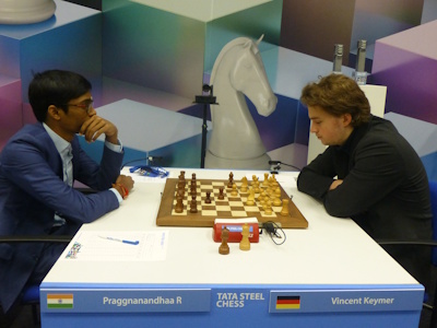 Keymer vs Praggnanandhaa Tata Steel 2025 Round 13 Photo © Michiel Abeln.