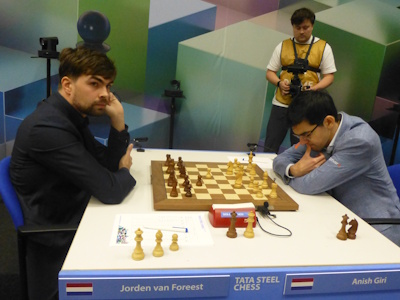 Giri vs Van Foreest Tata Steel 2025 Round 13 Photo © Michiel Abeln.