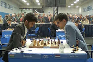 Gukesh and Giri in action during their round 1 game. Photo © Tata Steel.