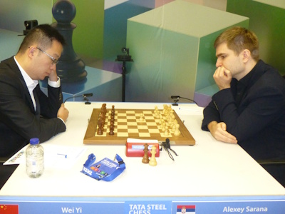 Alexey Sarana against Wei Yi Tata Steel 2025 Round 2 Photo © Michiel Abeln.