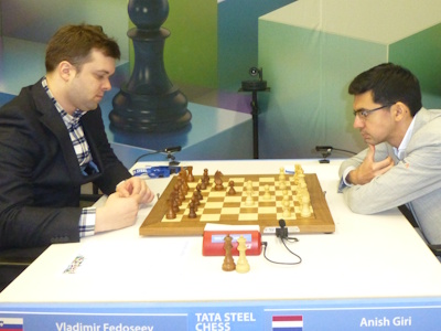 Giri vs Fedoseev Tata Steel 2025 Round 3 Photo © Michiel Abeln.