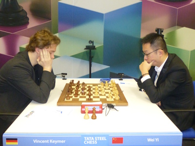 Wei Yi vs Vincent Keymer Tata Steel 2025 Round 3 Photo © Michiel Abeln.