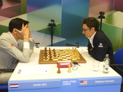 Caruana vs Giri Tata Steel 2025 Round 4 Photo © Michiel Abeln.