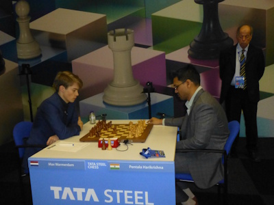 Harikrishna vs Warmerdam Tata Steel 2025 Round 4 Photo © Michiel Abeln.