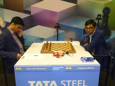 Praggnanandhaa vs Mendonca Tata Steel 2025 Round 4 Photo © Michiel Abeln.