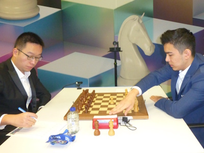 Abdusattorov vs Wei Yi Tata Steel 2025 Round 4 Photo © Michiel Abeln.