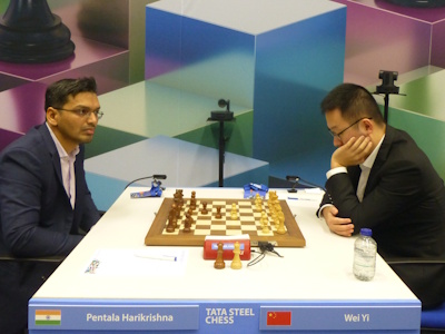 Wei Yi vs Harikrishna Tata Steel 2025 Round 5 Photo © Michiel Abeln.