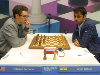 Erigaisi vs Caruana Tata Steel 2025 Round 6 Photo © Michiel Abeln.