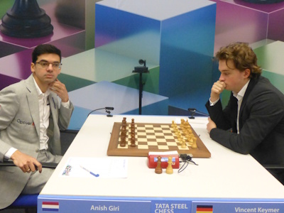 Keymer vs Giri Tata Steel 2025 Round 6 Photo © Michiel Abeln.