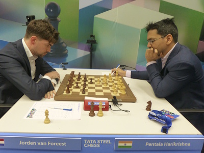 Harikrishna vs Van Foreest Tata Steel 2025 Round 6 Photo © Michiel Abeln.