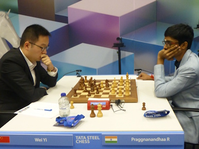 Praggnanandhaa vs Wei Yi Tata Steel 2025 Round 6 Photo © Michiel Abeln.