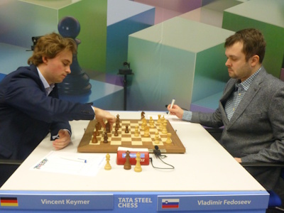 Fedoseev vs Keymer Tata Steel 2025 Round 7 Photo © Michiel Abeln.