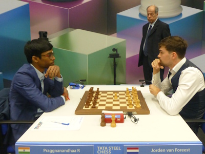 Van Foreest vs Praggnanandhaa Tata Steel 2025 Round 7 Photo © Michiel Abeln.