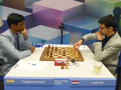 Anish Giri vs Praggnanandhaa Tata Steel 2025 Round 9 Photo © Michiel Abeln.