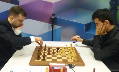 Tata Steel Round 10 Abdusattorov-Fedoseev Photo &copy; Michiel Abeln.