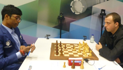 Tata Steel Round 10 Niemann-Praggnanandhaa Photo &copy; Michiel Abeln.