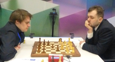 Tata Steel Round 11 Fedoseev-Bluebaum Photo &copy; Michiel Abeln.