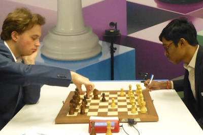 Tata Steel Round 11 Praggnanandhaa-Keymer Photo &copy; Michiel Abeln.