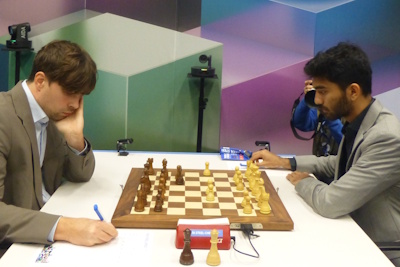 Jorden Van Foreest against Gukesh Tata Steel Round 2 Photo &copy; Michiel Abeln.