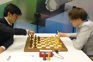 Sindarov beat Bluebaum in Round 4. Photo &copy; Michiel Abeln.