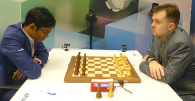 Tata Steel Round 6 Fedoseev-Praggnanandhaa Photo &copy; Michiel Abeln.