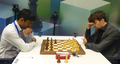 Tata Steel Round 7 Van Foreest-Aravindh Photo &copy; Michiel Abeln.