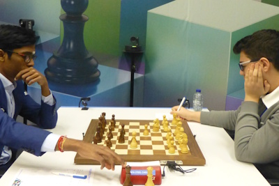 Tata Steel Round 8 Erdogmus-Praggnanandhaa Photo &copy; Michiel Abeln.