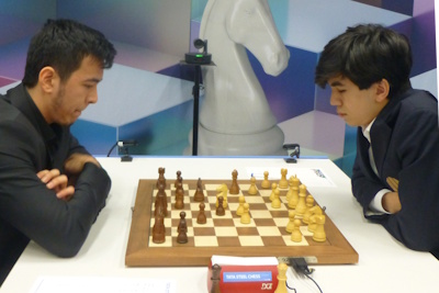 Tata Steel Round 9 Sindarov-Abdusattorov Photo &copy; Michiel Abeln.