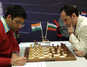 Anand beat Topalov in this encounter from Wijk aan Zee in 2008. Photo © Mark Crowther