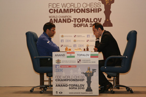 In play in Game 11 where Anand played the English Opening. Photo © 