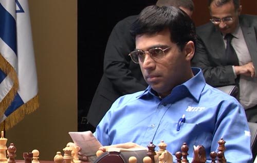 Anand looking pensive at the end of the game.