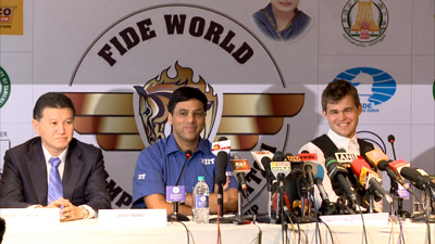 Anand and Carlsen laugh
