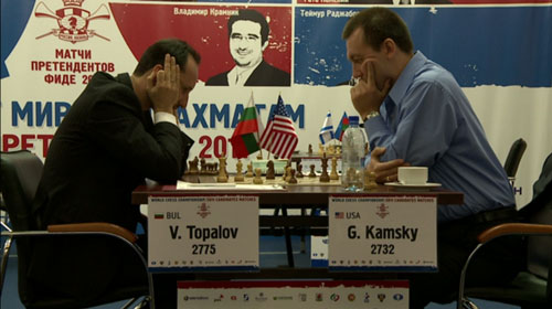 Gata Kamsky thought for a long time before playing 49...Qc2!