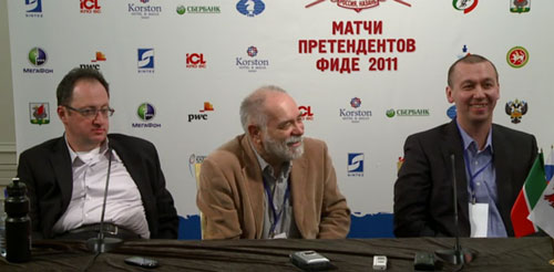 Post match press conference. Gelfand and Kamsky with Boris Kutin.