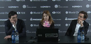 Kramnik and Aronian at their press conference at the start of which they received an ovation. Photo © 