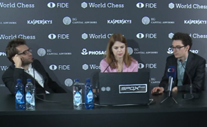 Aronian e Caruana em sua conferência de imprensa. Foto ©