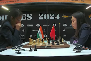 Rameshbabu Vaishali won her fourth game in a row and almost ended Lei Tingjie's Candidates chances. Photo ©