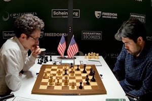 Fabiano Caruana won a marathon game against Hikaru Nakamura. Photo &copy; 