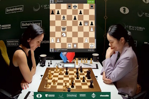 Kateryna Lagno vs Zhu Jiner both players in time trouble. Photo &copy; 