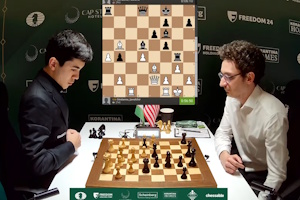 Javokhir Sindarov beat Fabiano Caruana in Round 4. Photo &copy; 
