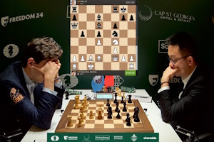 Wei Yi was relieved to score a win after a very difficult first half of the Candidates. Esipenko has struggled and this prolonged pressure probably explains his serious error today. Photo &copy; 