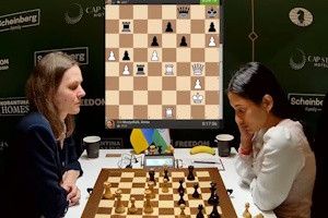 There was an extraordinary turn around in the game between Anna Muzychuk and Deshmukh Divya in Round 8. Photo &copy; 