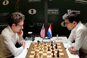 Fabiano Caruana was beaten by Anish Giri ending his chances and boosting Giri's. Photo &copy; 