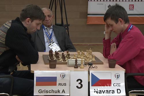 Alexander Grischuk won convincingly in the first game against David Navara