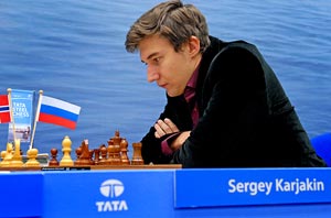 Sergey Karjakin has replace Teimour Rajdabov as the top seed in London. Here in Wijk aan Zee earlier this year. Photo © Frits Agterdenbos.