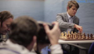 Carlsen at the start of Round 3. Photo &copy; 