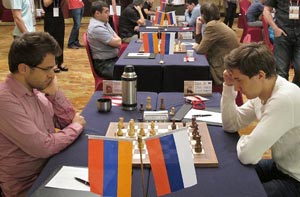 Levon Aronian defeated Sergey Karjakin. Photo © Gu Xiaobing.