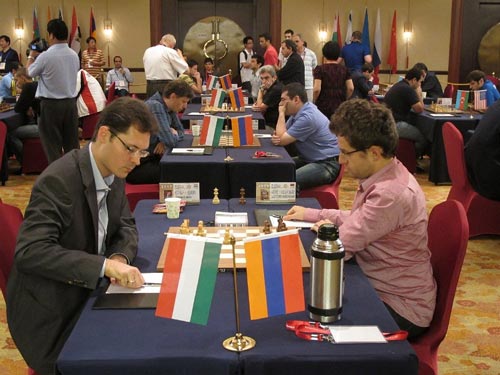 Hungary lost to Armenia with Leko-Aronian (draw) in the foreground