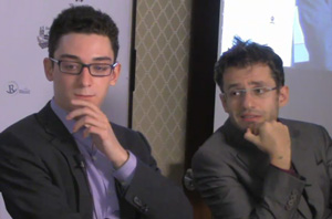 Fabiano Caruana and Levon Aronian discuss their round 5 game. Photo © 